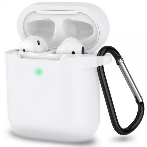 AirPods Case Full Protective Silicone AirPods Accessories Cover Front LED Visible Compatible with Apple AirPods 1&2 Wireless and Wired Charging Case White