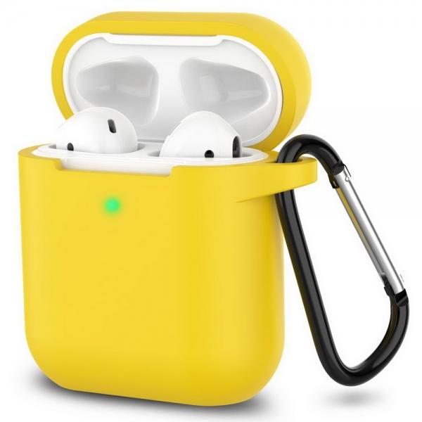 AirPods Case Full Protective Silicone AirPods Accessories Cover Front LED Visible Compatible with Apple AirPods 1&2 Wireless and Wired Charging Case Yellow