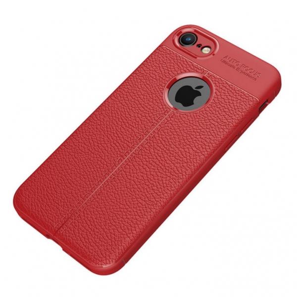 Anti Fingerprint Soft TPU Litchi Leather Case for iPhone 7/8 - Red