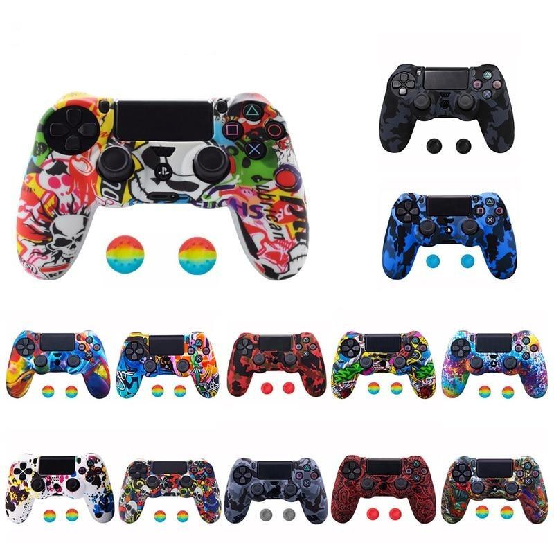 Anti-slip Silicone Camo Protective Skin Case for SONY Playstation 4 PS4 Pro Slim Gamepad Controller Protection Joystick Caps