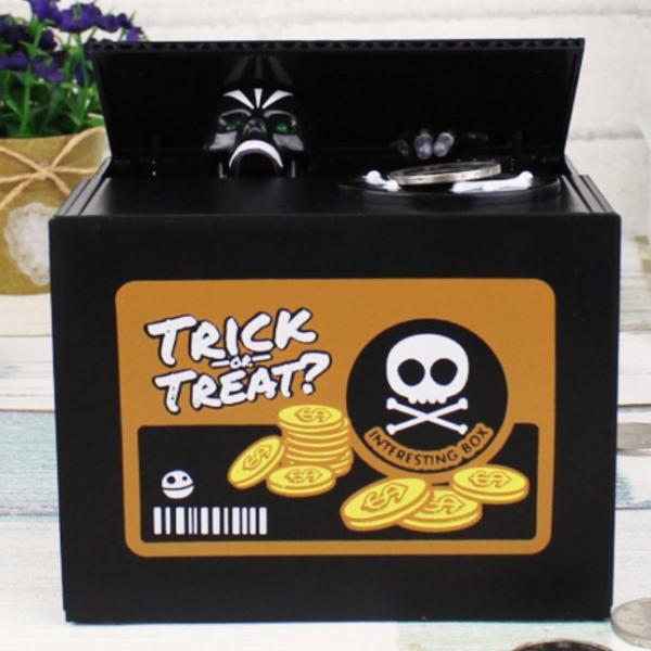 Automated Skull Heads Coin Piggy Bank Saving Money Box Novelty Toys Black