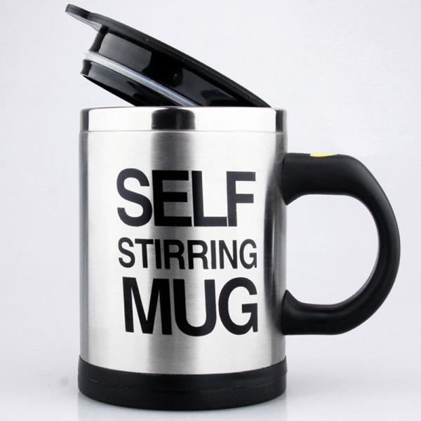 350ML Stainless Steel Electric Stirring Coffee Mug Auto-Mixing Cup Black