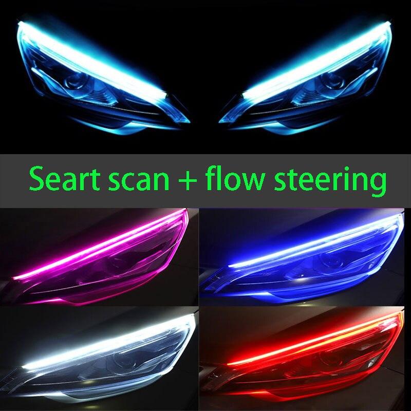 2Pcs/Set Automobile Daily Light Plus Water Steering Light Belt Start Scanning LED strip light 12V fitting-free general motorcycle