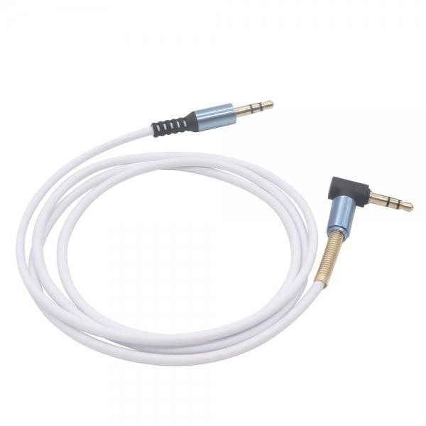 Aux Cable 3.5mm Jack Male to Male 90 Degree Audio Cable Flexible Spring Elbow for Computer Laptop DVD Speaker - White - stringsmall