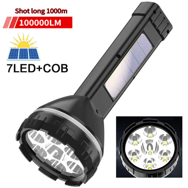 100000lm Solar/USB charging 7 Nuclear Anti-explosion Powerful Flashlight High Power Led Torch Rechargeable Lamp with  Side Light