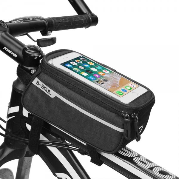 B-SOUL Cycling Bicycle MTB Road Bike Front Top Tube Bag Saddle Bag for 6inch Cellphone Black
