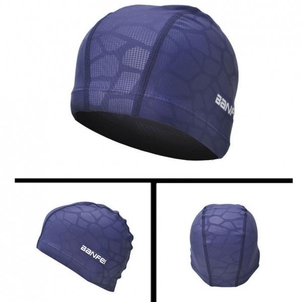 Banfei Summer Swimming Cap Nylon High Elasticity Waterproof Comfortable Water Sports Diving Swim Cap-Dark Blue