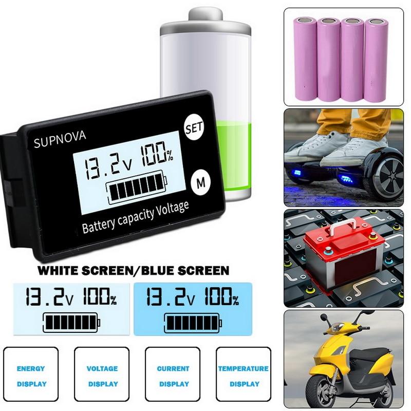 Battery Capacity Indicator DC 8V-100V Lead Acid Lithium LiFePO4 Car Motorcycle Voltmeter Voltage Gauge 12V 24V 48V 72V