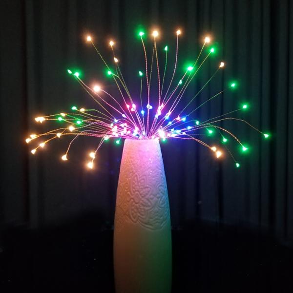 Battery Powered 200LED 8 Modes Remote Control Copper Wire Hanging Firework Starburst Fairy String Light for Christmas Decor - Multicolor