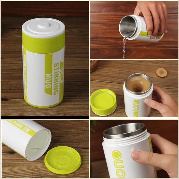 Vacuum Automatic Mixing Cup Battery Shape Coffee Milk Mixing Mug Green