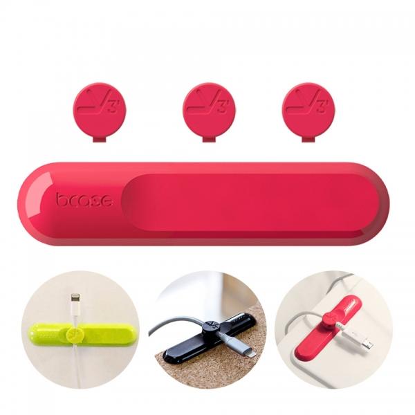 Bcase TUP Magnetic Desktop Tiny 3 Size in 1 Wire Organizer w/ Cable Clips Red