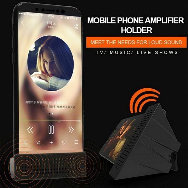 Black plug-and-play Phone Holder Sound Amplifier Audio Speaker Bracket Phone Stand for iPhone and Android phones - stringsmall