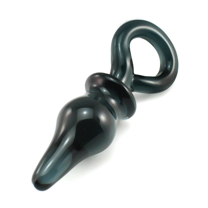 Small Anal Plug Glass with Pull Ring Butt Plug Anus Massage Prostata Massager Black