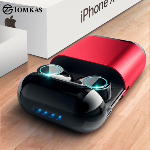 Waterproof TWS Earbuds Wireless Stereo Bluetooth Headphones with Charging Box - Red & Black