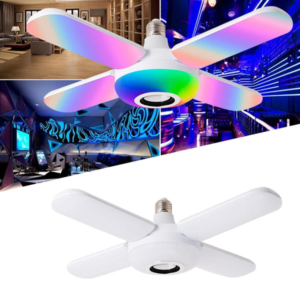 Bluetooth Music Light RGB Four Leaves Fan Shaped 50W E27 LED Bulb With Remote Control Foldable Bulb Smart Speaker Lamp