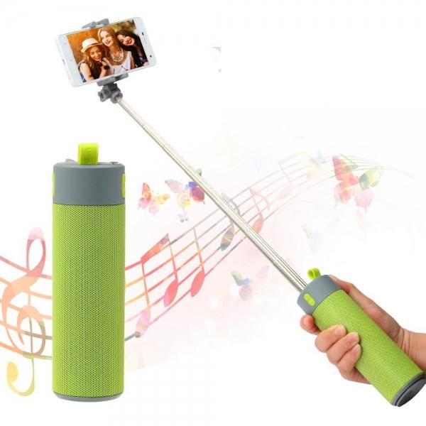 Portable Wireless Bluetooth Speaker with Selfie Stick/Power Bank/Phone Shelf Green