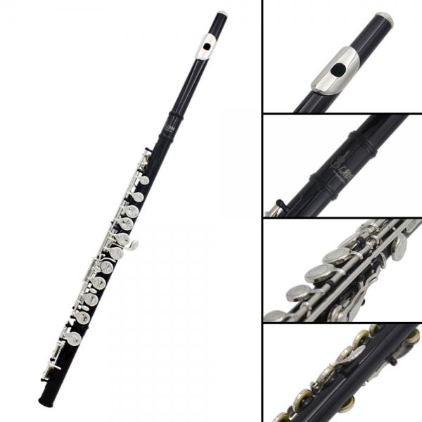 Brass Flute 16 Holes C Key Flute Kit for Student Beginner School Band Black