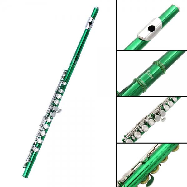 Brass Flute 16 Holes C Key Flute Kit for Student Beginner School Band Green