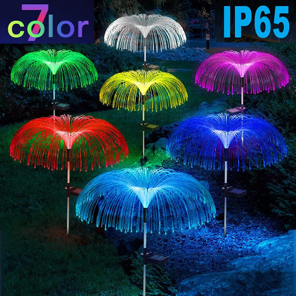 Solar RGB 7 Color Optical Fiber Jellyfish Light Outdoor Waterproof Solar Lawn Lamp for Patio Pathway Holiday Christmas Decor
