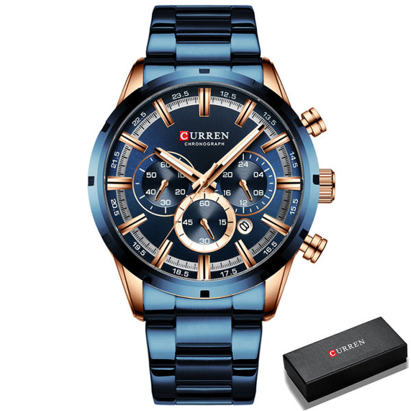 Men Watch Top Brand Luxury Sports Quartz Mens Watches Full Steel Waterproof Chronograph Wristwatch