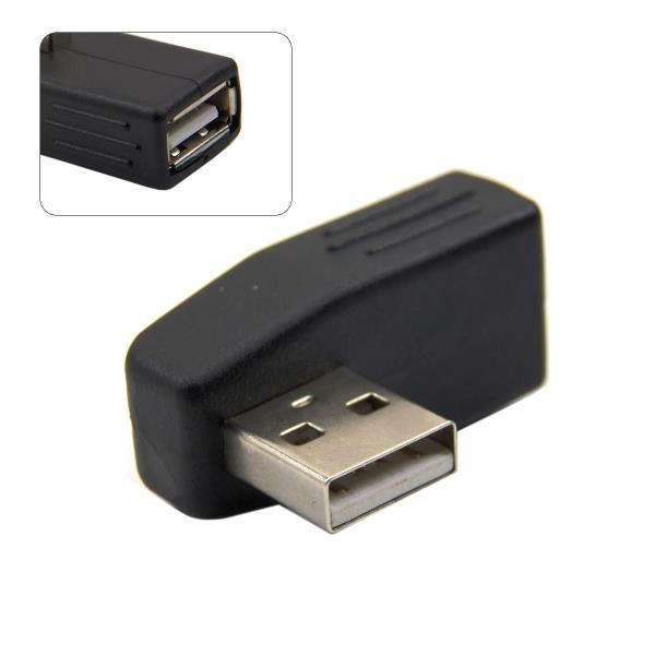 CY U2-031 90-Degree Left Angled USB 2.0 Male to Female Extension Adapter Black