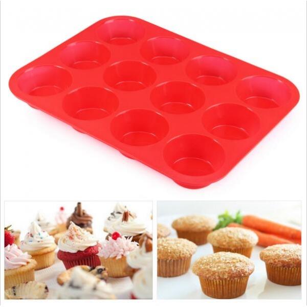 12 Cups Silicone Non-Stick Cupcake Baking MoldÂ for Making Fondant Muffin