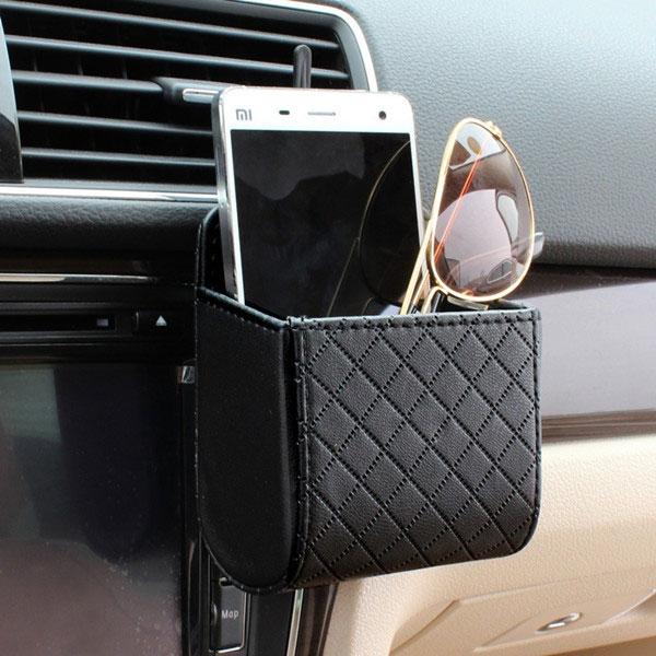Car Air PU Box Organizer Phone Storage Holder - Black