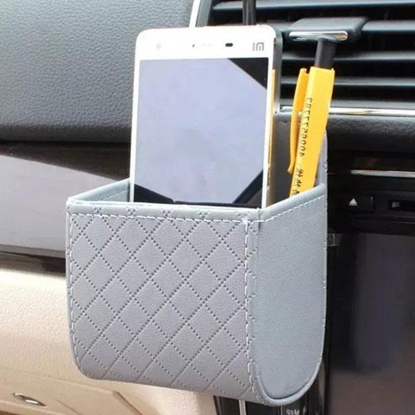 Car Accessories Air PU Box Organizer Phone Pocket Pouch Vehicle Bag Holder Gray