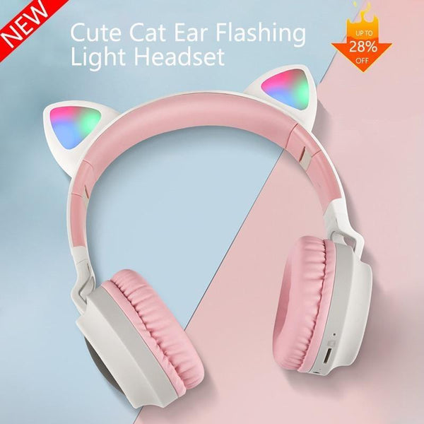 Cat Ear Bluetooth Headset Noise Reduction Cute Style LED Luminous Headset Supports TF Card 3.5mm Jack With Microphone