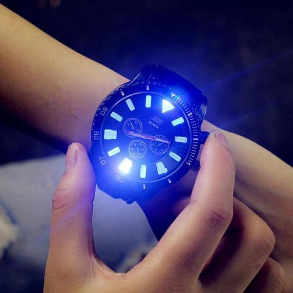 Harajuku Style Flash Light Dial Luminous Quartz Wrist Watch Black - stringsmall