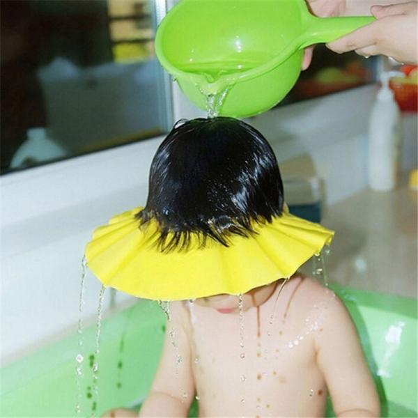 Baby Adjustable Waterproof Soft EVA Shampoo Shower Cap Yellow - stringsmall