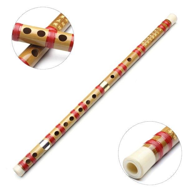 Chinese Musical Instrument G Key Bamboo Flute with Soft Pouch for Beginner Bamboo Color & Red