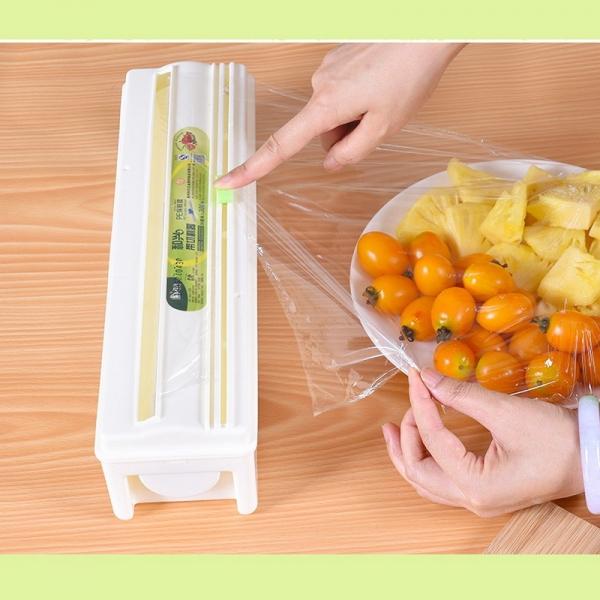 Cling Film Cutter with Plastic Wrap Long-lasting Preservation Locked Water Health Safety Plastic Box Cling Film Dispenser Kitchen Creative Tool - 30cmx300m