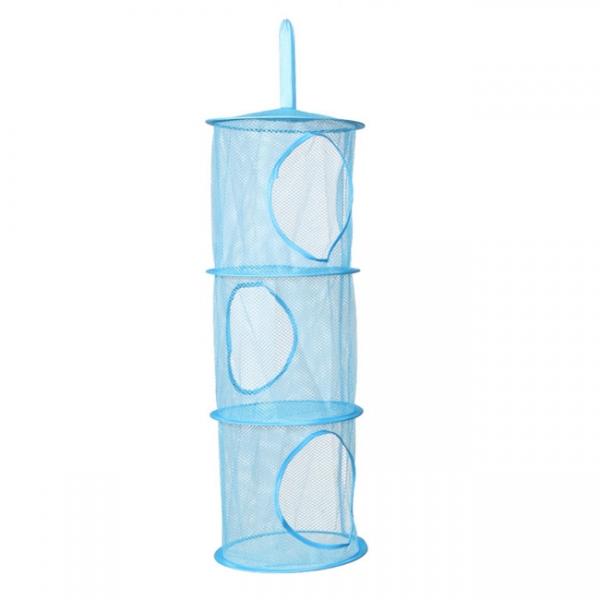 Cylindrical 3-Layer Hanging Storage Net Organizer Bag for Wall Door Closet Blue