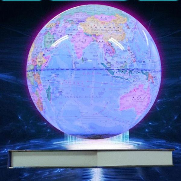 Colorful Luminous Magnetic Levitation Floating Rotating 6 inch Globe World Map with Book Base House Decor Gift Educational Toy Light Blue