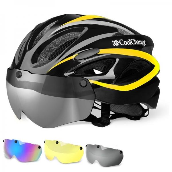 CoolChange Bicycle Helmet Mountain Bike Bicycle Windproof Lens Overall Molded Helmet 19020 - D Yellow 3 Lens