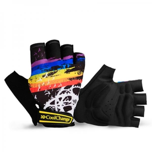 CoolChange Cycling Gloves Half Finger Mens Women's Summer Bicycle Sport Gloves Breathable Nylon MTB Bike Gloves Black - L