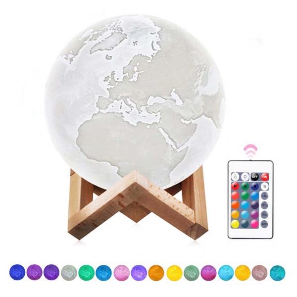 12cm 3D LED Earth Light Remote Desk Lamp USB Rechargeable 16 Discoloration