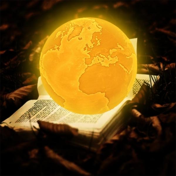 20cm 3D LED Earth Light Remote Desk Lamp USB Rechargeable 16 Discoloration