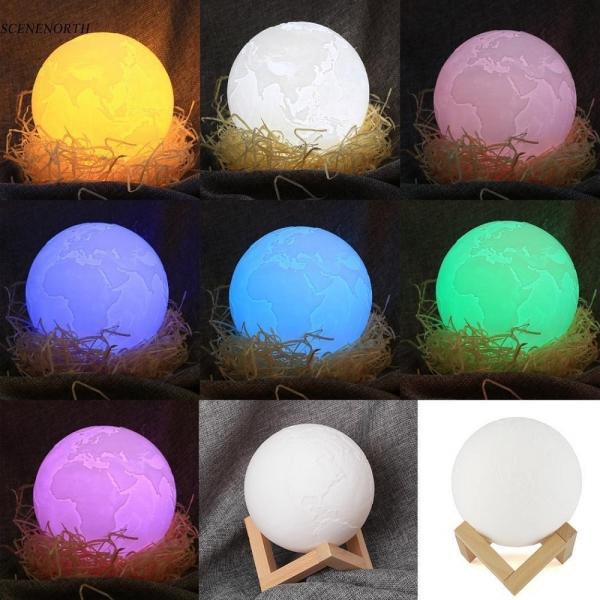 8cm 3D LED Earth Light Remote Desk Lamp USB Rechargeable 7 Discoloration