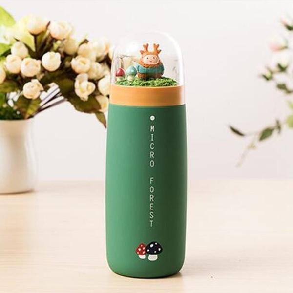Creative Cartoon Micro Landscape Forest Stainless Steel Vacuum Insulated Water Bottle Green
