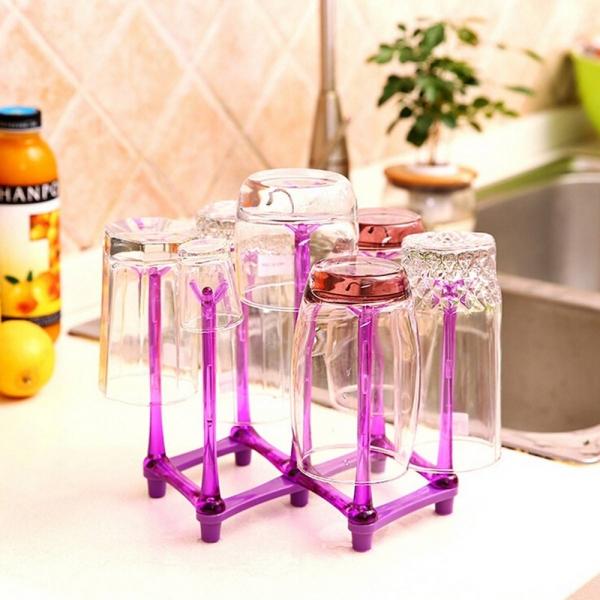 Creative Cup Mug Drainer Storage Rack Kitchen Organizer Shelf Stand Holder Purple