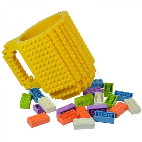 Creative DIY Puzzle Block Toy Brick Mug Coffee Cup Yellow (350ml)