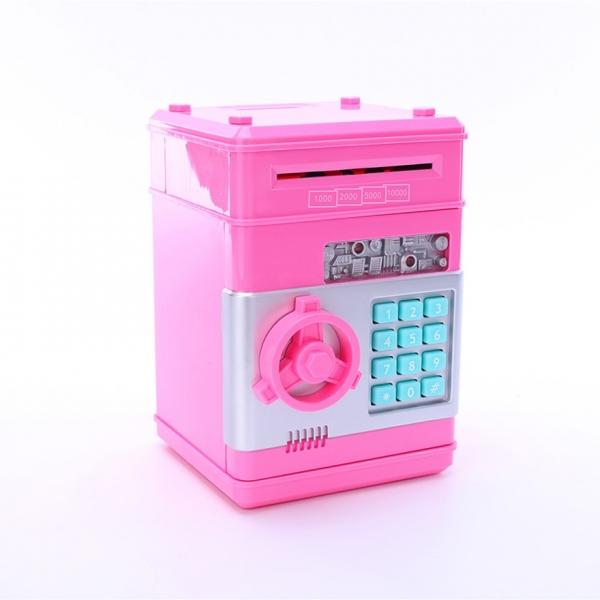 Mini ATM Electronic Password Piggy Bank Childrens Safe Box Pink