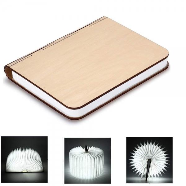 Creative USB Rechargable Book Shaped Wooden Folding Light LED Magnetic Desk Table Lamp for Decor - Cool White