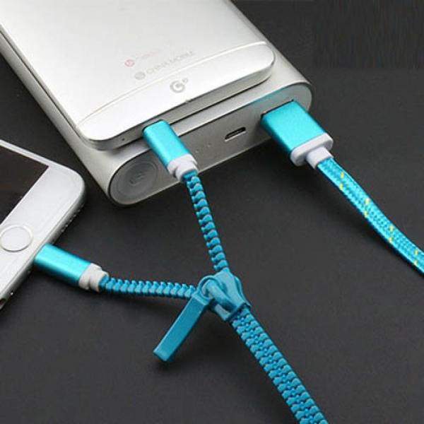 Creative Zipper Style 2-in-1 USB to 8-Pin Micro USB Cable for iPhone/iPad/iPod/Samsung other Phone Blue