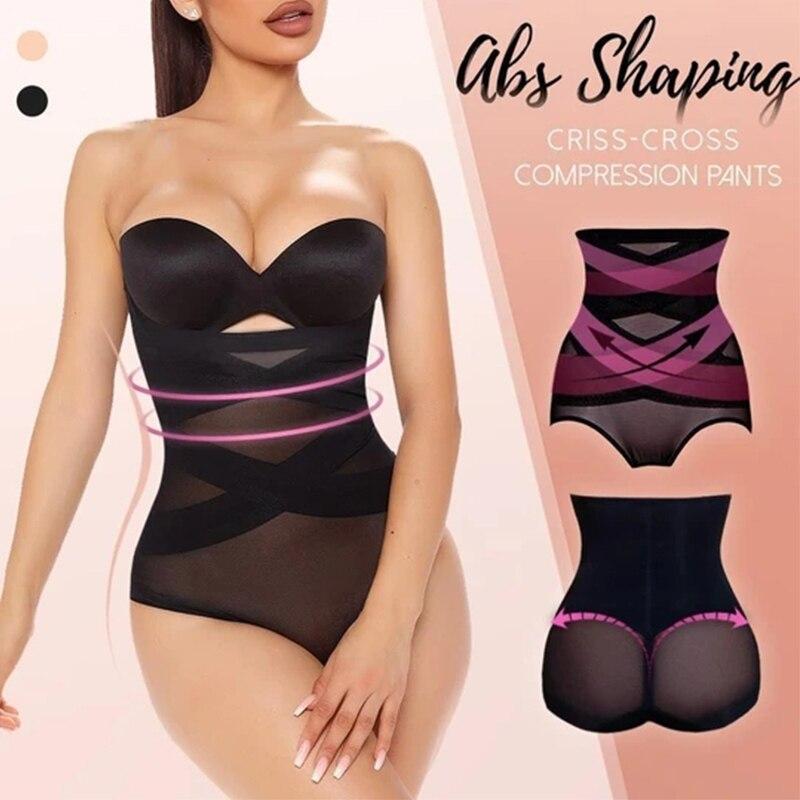 Cross Compression Abs Shaping Pants Women High Waist Panties Slimming Body Shaper Shapewear Knickers Tummy Control Corset Girdle