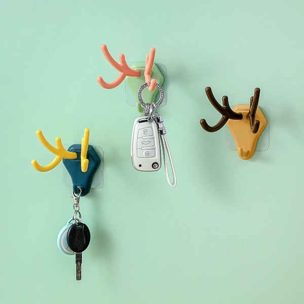 Cute Antlers Hook Free Punch Hook Strong Adhesive Hook Non-marking Hook Kitchen And Bathroom Supplies Home Decoration Accessorie