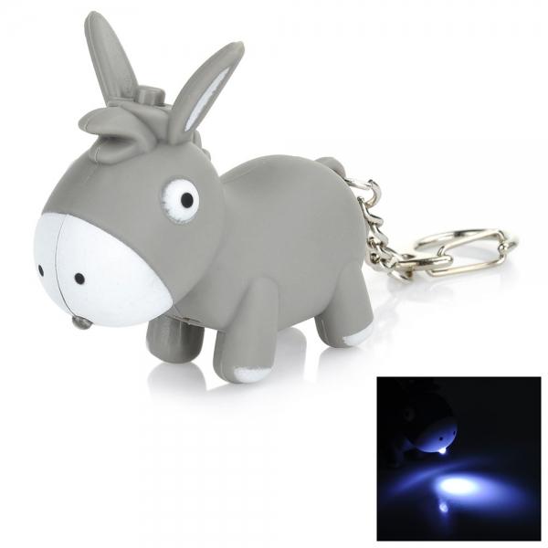 Cute Cartoon Donkey LED Light Keychain w/ Sound Effect Grey & White