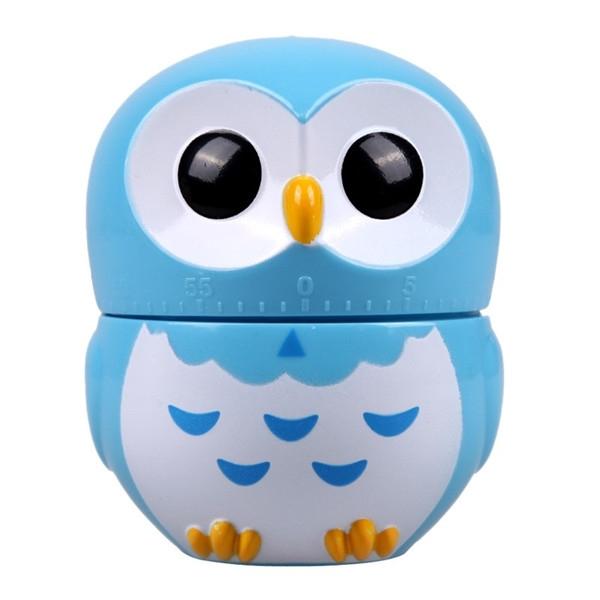 Cute Cartoon Owl Shape 60-Minute Mechanical Kitchen Timer Blue